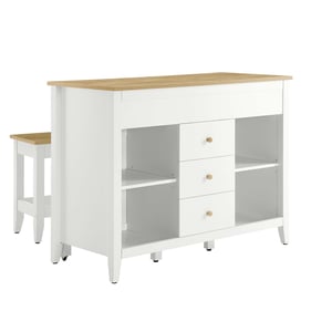 Modway Furniture Farmstead Oak White 3pc Kitchen Island and Stool Set