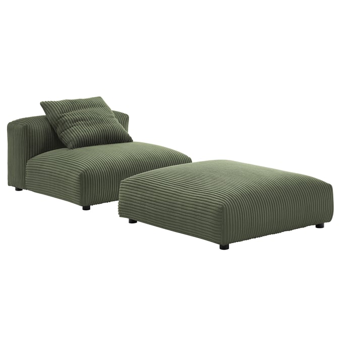 Modway Furniture Solace Fern Corduroy Modular Armless Chair and Ottoman Set EEI-7022-FRN