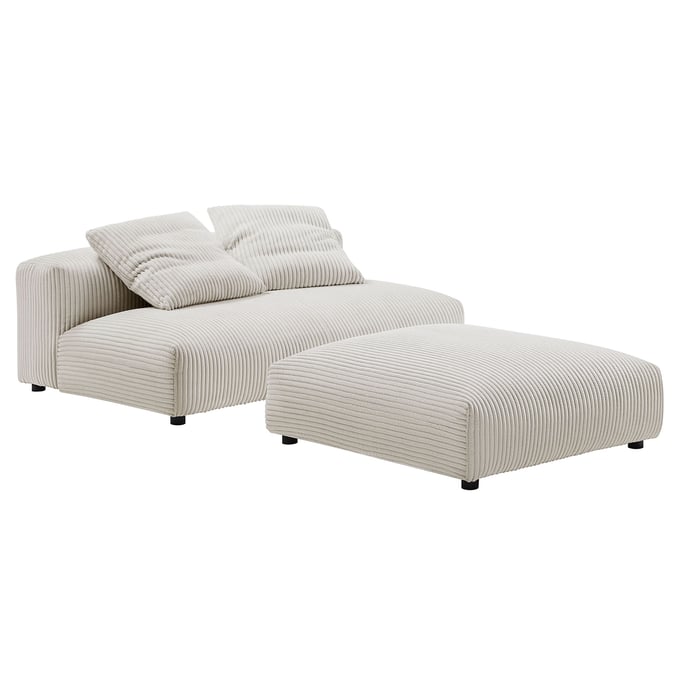 Modway Furniture Solace Almond Corduroy Modular Armless Loveseat and Ottoman Set EEI-7030-ALM