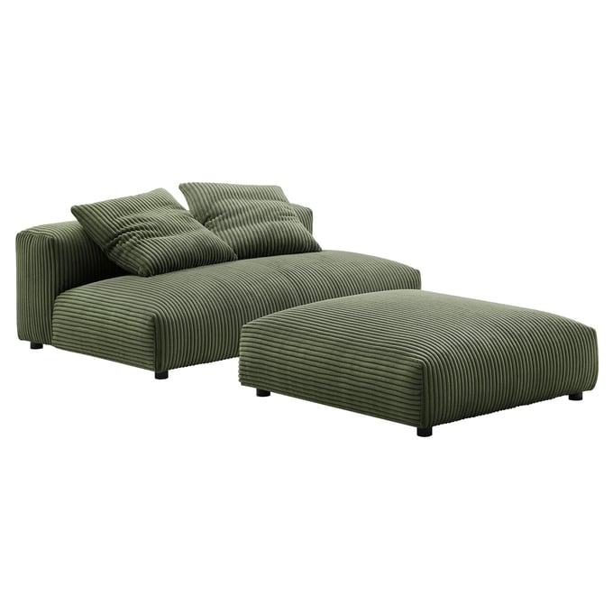 Modway Furniture Solace Fern Corduroy Modular Armless Loveseat and Ottoman Set EEI-7030-FRN