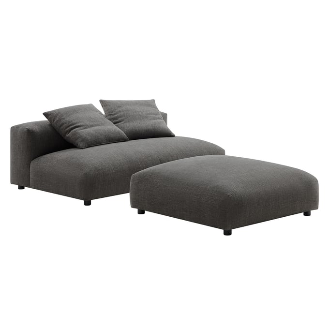 Modway Furniture Solace Charcoal Fabric Modular Armless Loveseat and Ottoman Set EEI-7031-CHA