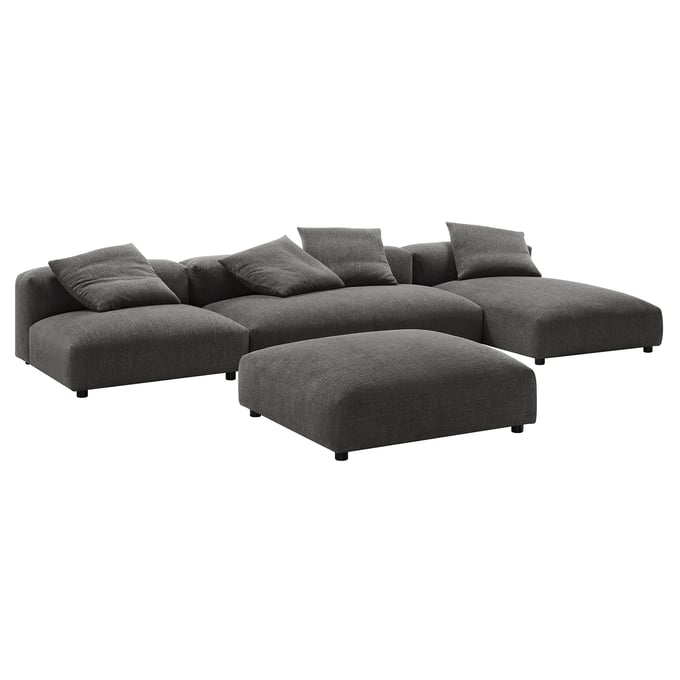 Modway Furniture Solace Charcoal Fabric 4pc Modular Sectional with Ottoman EEI-7033-CHA