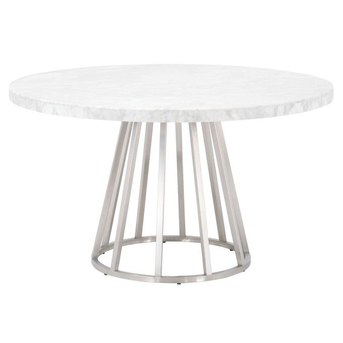 Essentials For Living Turino White Carrera Brushed Round Dining Table EFL-6059-DT