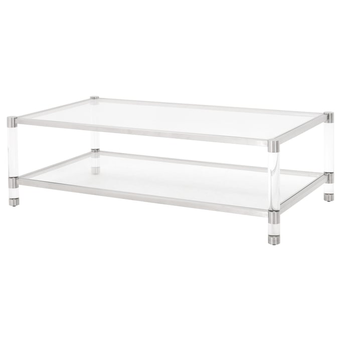 Essentials For Living Nouveau Brushed Lucite Clear Coffee Table EFL-6073-BSTL-CLR