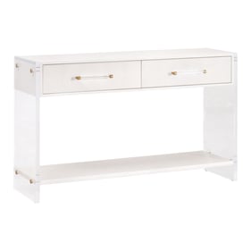 Essentials For Living Sonia Pearl Shagreen Lucite Brushed Brass Console Tab...