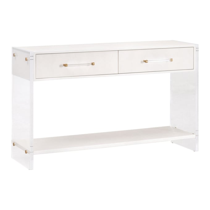 Essentials For Living Sonia Pearl Shagreen Lucite Brushed Brass Console Table EFL-6111-PRL-SHG-BBRS