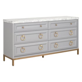 Essentials For Living Azure Dove Gray White Carrera 6 Drawers Double Dresse...