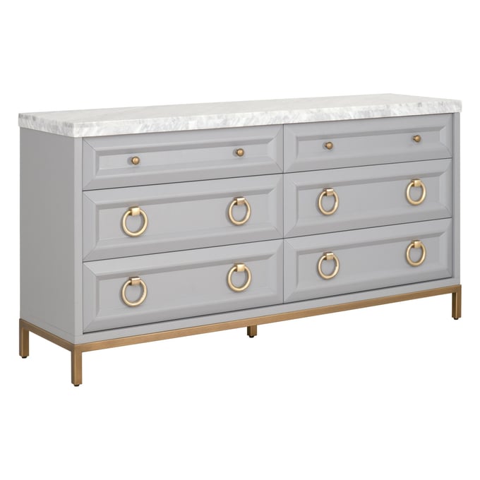 Essentials For Living Azure Dove Gray White Carrera 6 Drawers Double Dresser EFL-6155-DGR-BGLD-WHT