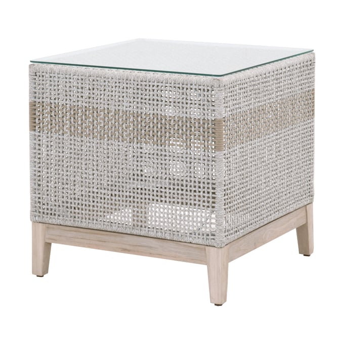 Essentials For Living Tapestry Taupe White Gray Clear Outdoor End Table EFL-6847-WTA-GT