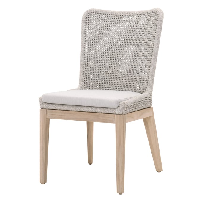 2 Essentials For Living Woven Taupe White Gray Mesh Outdoor Dining Chairs EFL-6854-WTA-PUM-GT