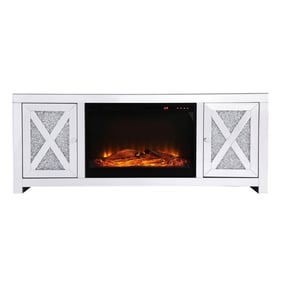 Elegant Decor Modern Clear Mirror 59 Inch TV Stand with Wood Fireplace