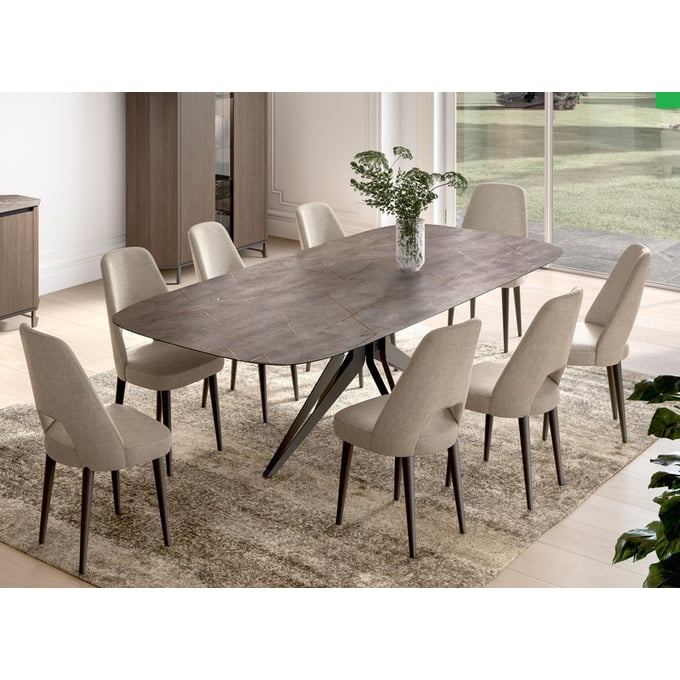 ESF Hexagon Brown Walnut Light Beige 9pc Dining Room Set ESF-HEXAGON-9PC-SET