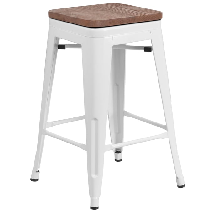 Flash Furniture White 24 Inch Backless Metal Stool FLF-CH-31320-24-WH-WD-GG