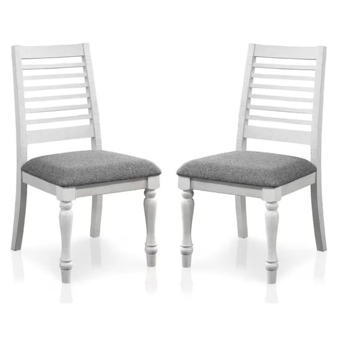 2 Furniture of America Calabria Antique White Gray Side Chairs FOA-3908SC-2PK