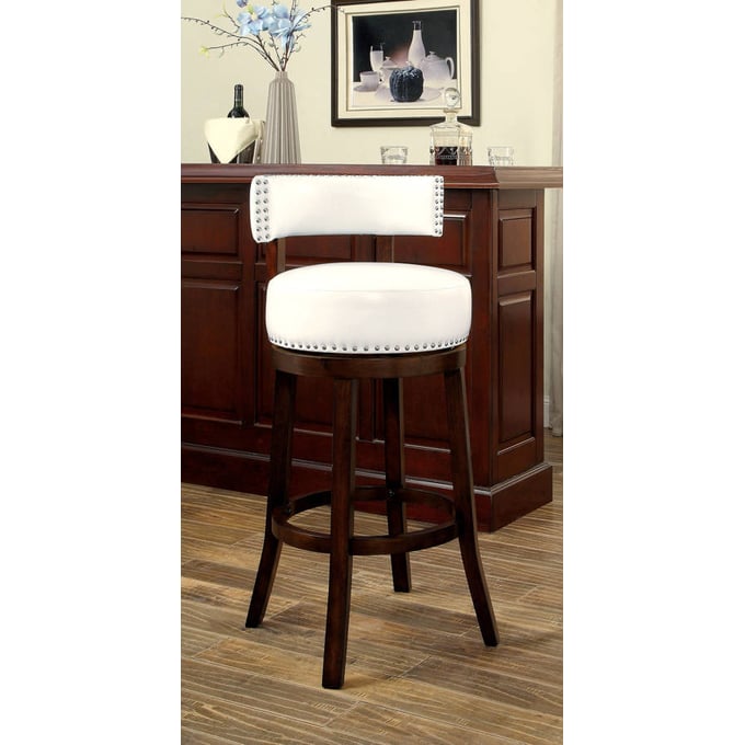 2 Furniture of America Shirley White 29 Inch Bar Stools FOA-CM-BR6251WH-29-2PK