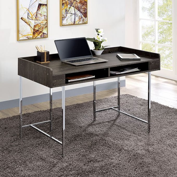 Furniture of America Alvin Brown Chrome Writing Desk FOA-CM-DK5241