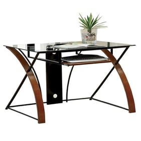 Furniture of America Baden Oak Black Glass Top Computer Desk