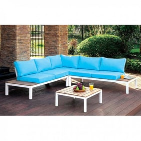 Furniture of America Winona White Oak Blue Patio Sectional with Table