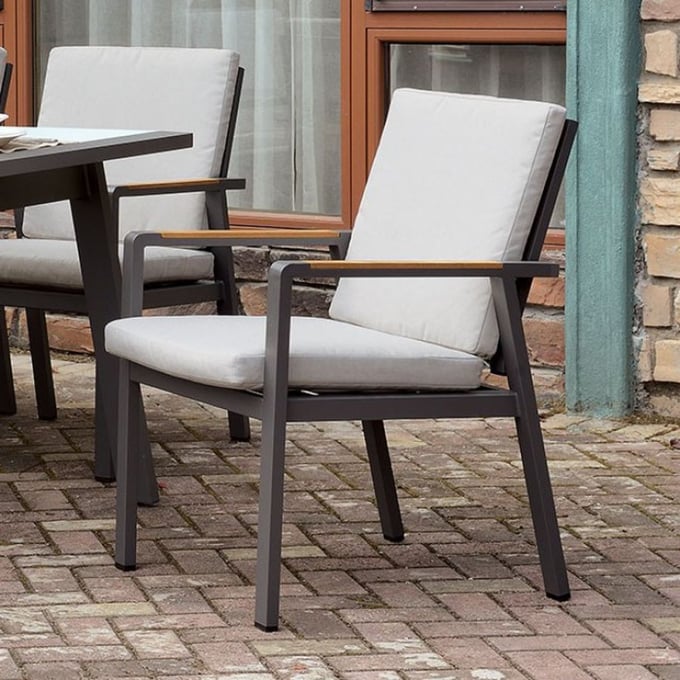 6 Furniture of America Alycia White Beige Gray Patio Arm Chairs FOA-CM-OT2141AC-6PK