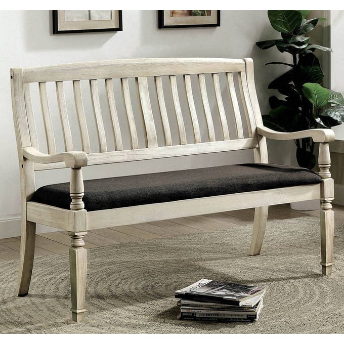 Furniture of America Georgia Antique White Gray Loveseat Bench FOA-CM3089LV