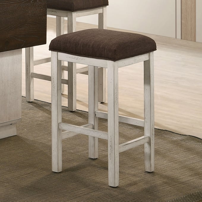 2 Furniture of America Bingham Antique White Dark Brown Counter Height Stools FOA-CM3168BR-ST-2PK