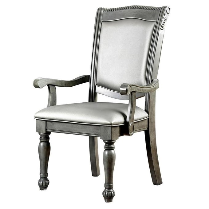 2 Furniture of America Alpena Gray Silver Arm Chairs FOA-CM3350GY-AC-2PK