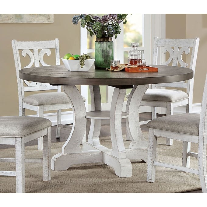 Furniture of America Auletta Distressed White Gray Round Dining Table FOA-CM3417GY-RT