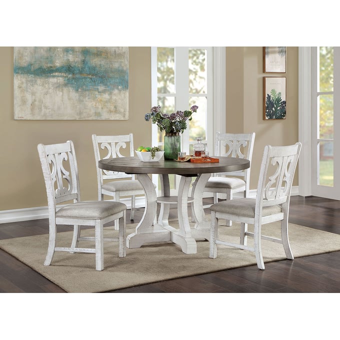 Furniture Of America Auletta Distressed White Gray 5pc Dining Room Set FOA-CM3417GY-DR-S1