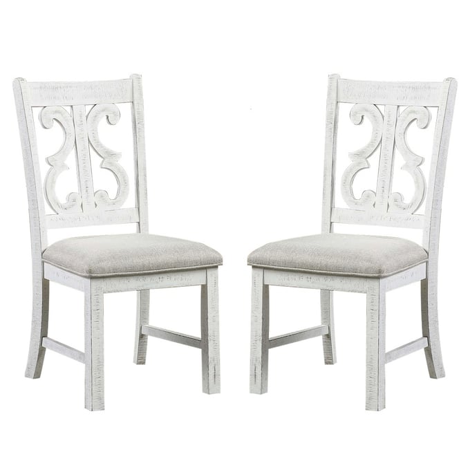 2 Furniture Of America Auletta Distressed White Gray Side Chairs FOA-CM3417SC-2PK