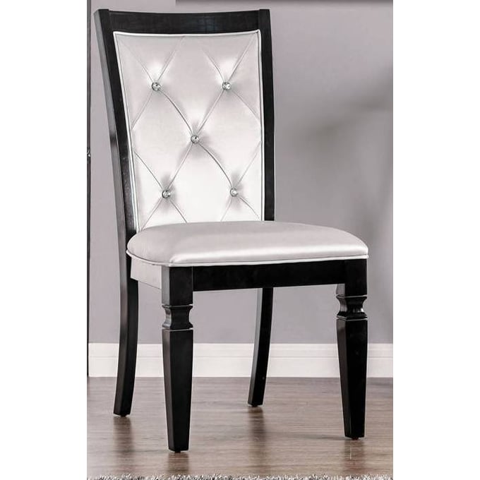 2 Furniture of America Alena Black Silver Leatherette Side Chairs FOA-CM3452BK-SC-2PK