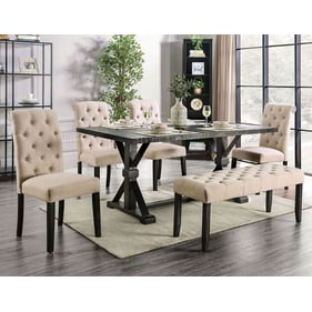 Furniture Of America Alfred Antique Black Ivory 6pc Dining Room Set with Be...