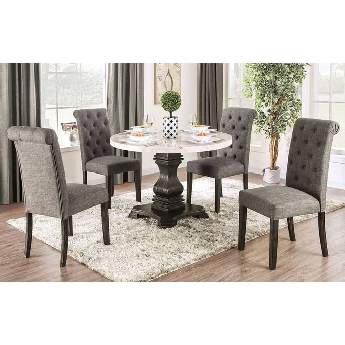 Furniture Of America Elfredo Gray 5pc Round Dining Room Set FOA-CM3755RT-5PC-GY