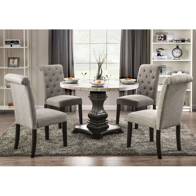 Furniture Of America Elfredo Light Gray 5pc Round Dining Room Set FOA-CM3755RT-5PC-LG