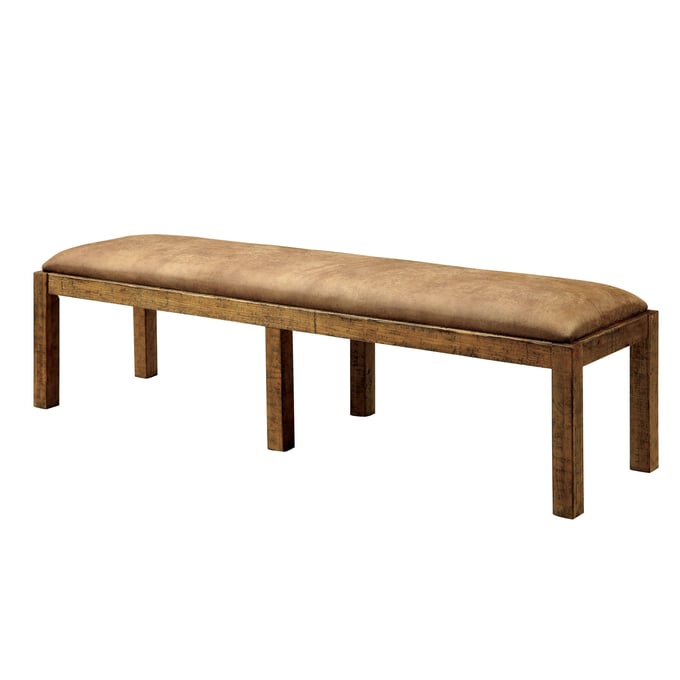 Furniture of America Gianna Rustic Oak Brown Fabric Bench FOA-CM3829BN