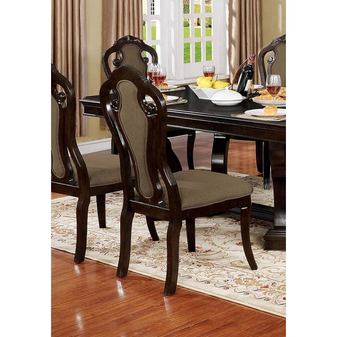 2 Furniture of America Rosalina Walnut Beige Side Chairs The