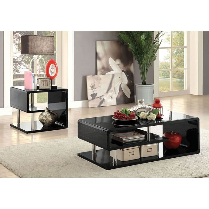 Furniture Of America Ninove Black 3pc Coffee Table Set FOA-CM4057BK-OCT-S1