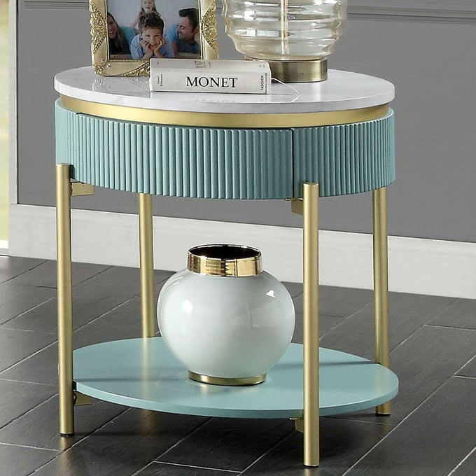 Furniture of America Koblenz Light Teal End Table FOA-CM4412GR-E