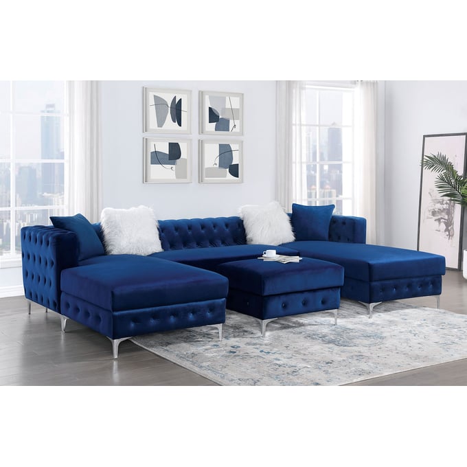 Furniture of America Ciabattoni Navy Sectional with Ottoman FOA-CM6256NV-SECT-OT