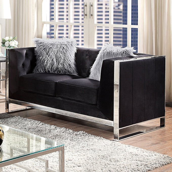 Furniture of America Evadne Black Loveseat with Pillows FOA-CM6748BK-LV