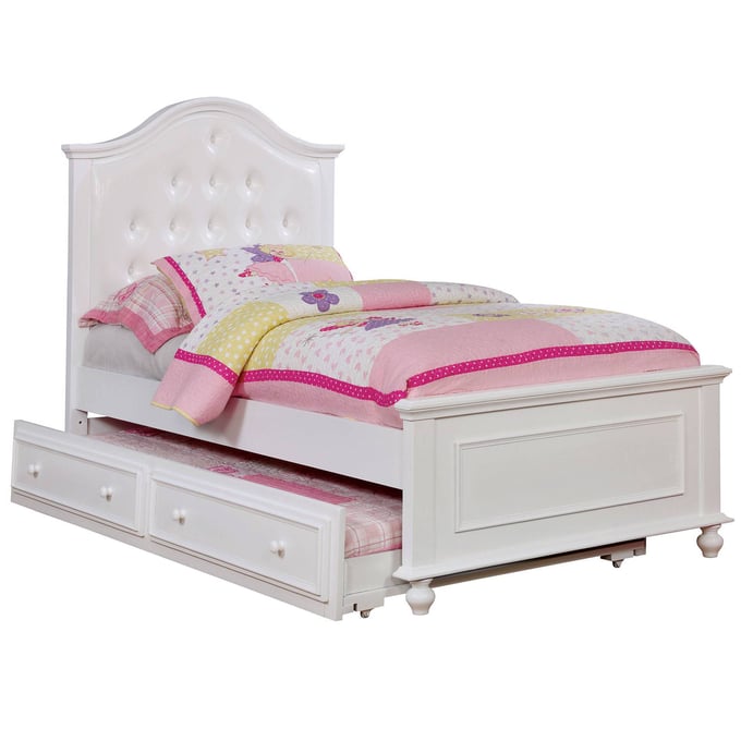 Furniture of America Olivia White Twin Trundle Bed FOA-CM7155WH-T-TRBED