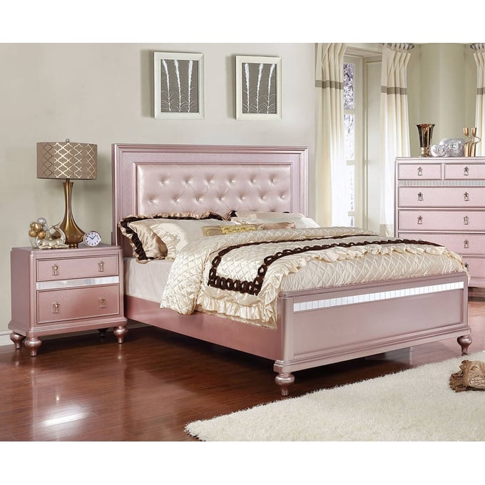 Furniture of America Ariston Rose Pink Tufted Twin Bed