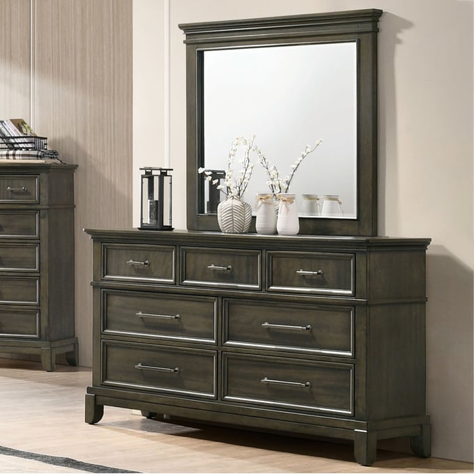 Furniture Of America Houston Gray Dresser And Mirror FOA-CM7221GY-DRMR