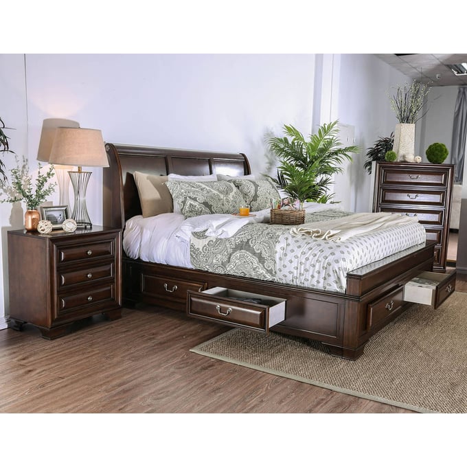 Furniture Of America Brandt Brown Cherry 4pc Bedroom Set With Queen Bed FOA-CM7302CH-BR-S6