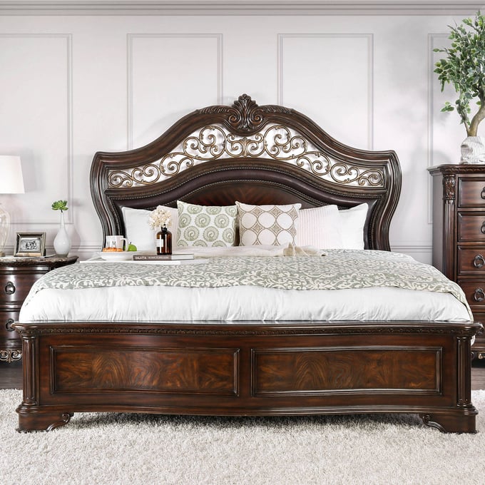 Furniture of America Menodora Brown Cherry King Bed FOA-CM7311EK-BED