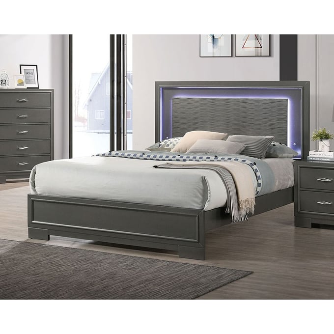 Furniture of America Alison Dark Walnut Cal King Bed FOA-CM7416GY-CK-BED