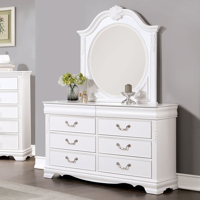 Furniture Of America Alecia White Dresser And Mirror FOA-CM7458WH-DRMR