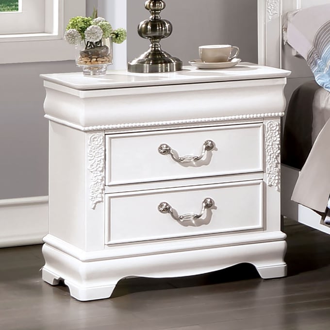 Furniture of America Alecia White USB Night Stand FOA-CM7458WH-N