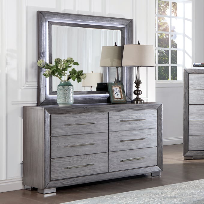 Furniture Of America Raiden Gray Dresser And Mirror FOA-CM7468GY-DRMR