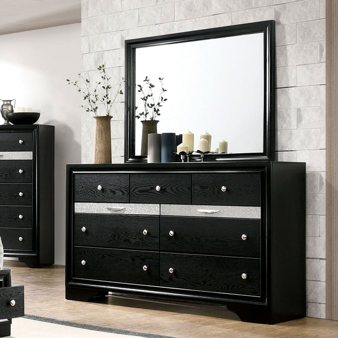 Furniture Of America Chrissy Black Dresser and Mirror FOA-CM7552BK-DRMR