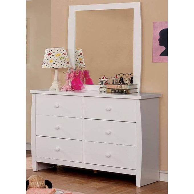 Furniture of America Marlee White Dresser and Mirror FOA-CM7651WH-DRMR